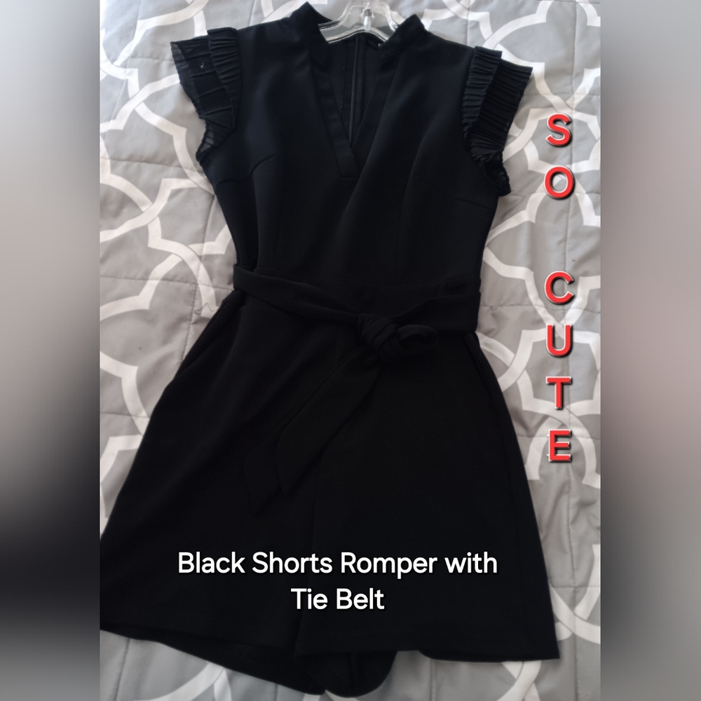 Elegant Black Romper with Tie Belt
